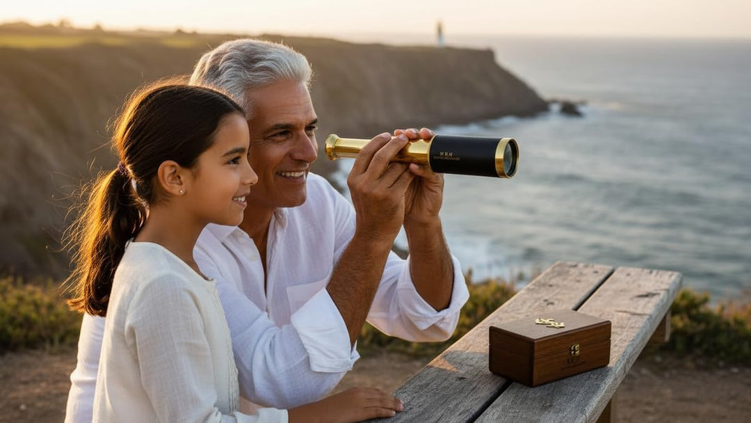 6 Handheld Brass Telescope with Wooden Box - Pirate Navigation 32, 32