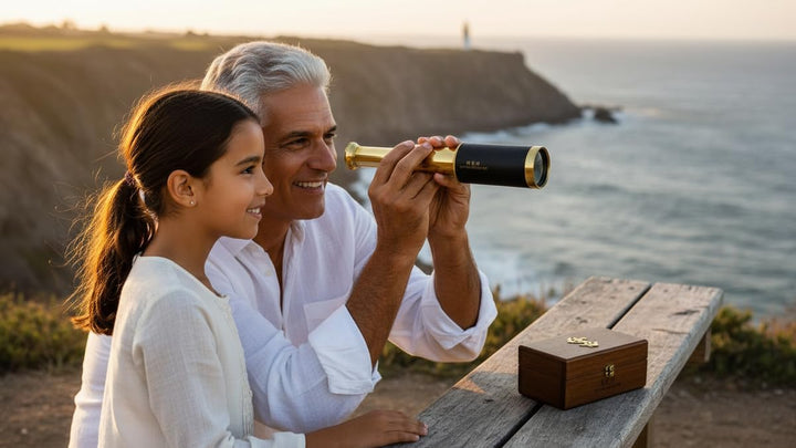 6 Handheld Brass Telescope with Wooden Box - Pirate Navigation 32, 32