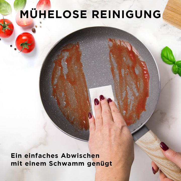 Kasanova Mrs Wood Antihaft-Aluminium-Kochgeschirrset, geeignet für alle Kochfelder, Glasdeckel, schn