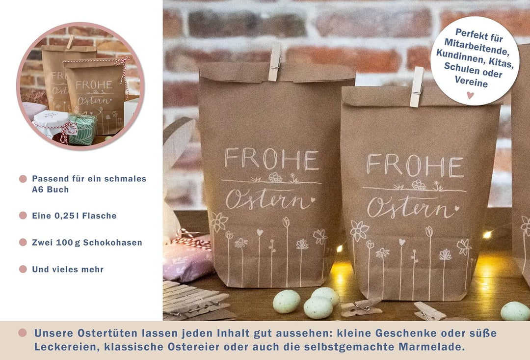 Eine der Guten Ostertüten, Geschenktüten Set - Frohe Ostern - mit 24 gestempelten Kraftpapiertüten &