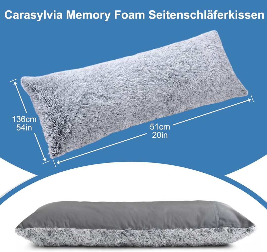 Memory Foam Seitenschläferkissen für Erwachsene – 2,65KG Ganzkörperkissen mit Plüsch Abnehmbarem Bez