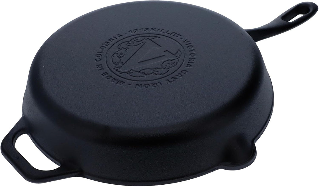 VICTORIA Bratpfanne Gusseisenpfanne Eingebrannte, Induction 30cm Geeignet für Feuer, Grill, Backofen