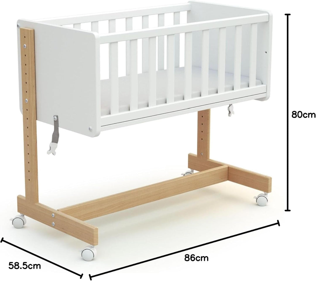 AT4 - Umwandelbare Co-Sleeping-Wiege CONFORT Holz Weiss und Buche Lackiert 40 x 80 Kinderbett Weiss/