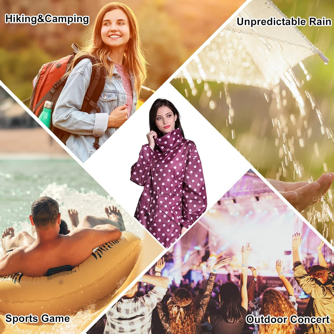 LAMA Stilvoller langer Regenmantel Unisex Regenponcho mit Wasserdichte Pattentasche Kapuze Tunnelzug