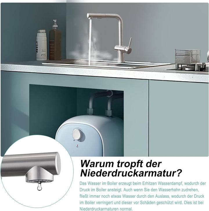 BONADE Niederdruck Armatur Küche Ausziehbar, Wasserhahn Küche Niederdruck mit Brause Zwei Wasserstra