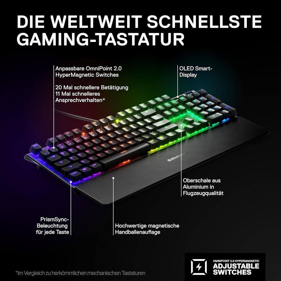 SteelSeries Apex Pro HyperMagnetic Gaming-Tastatur – Die schnellste Tastatur der Welt – Anpassbares