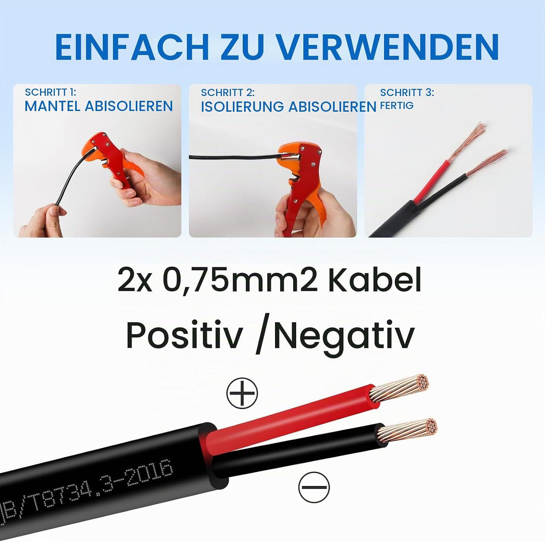 2 Adriges Flach Fahrzeugleitung Kabel 10m, 12V 24V 2 Adriges Anhängerkabel LED-Rücklichter Verkabelu