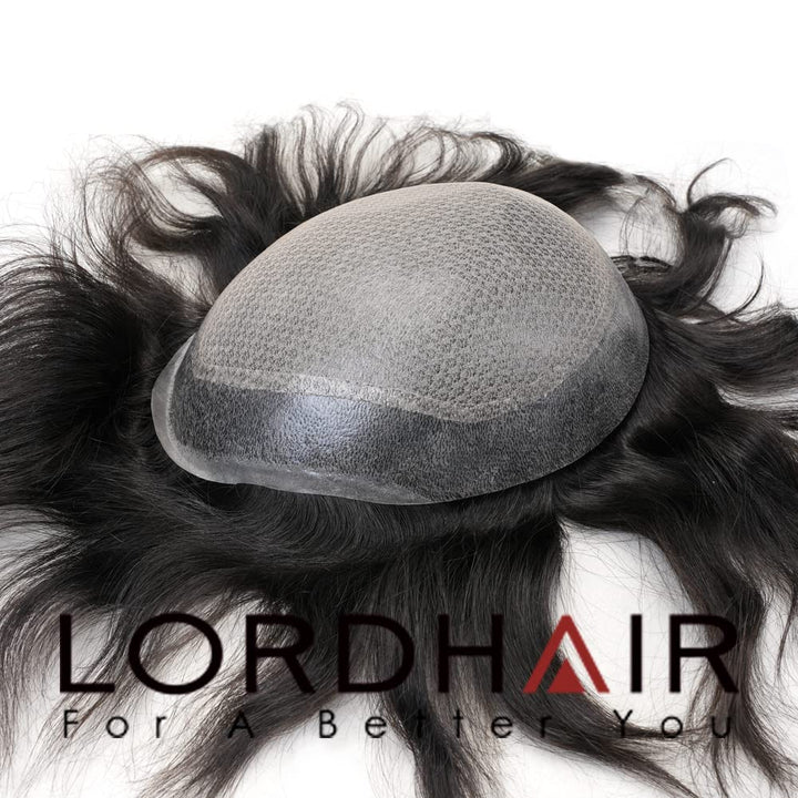 Lordhair Knotenlos Toupet für Männer, Haut Eben Injiziert Mensch Haar System, Basisgrösse 8x10 Zoll