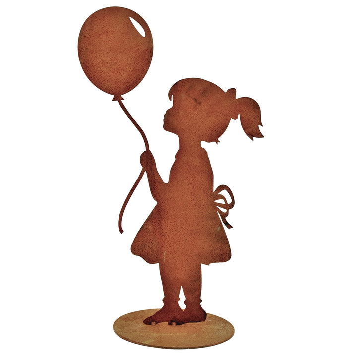 Rostikal Mädchen mit Luftballon und Namen 52 cm personalisierte Gartendeko Rost Figur mit Name Mädch