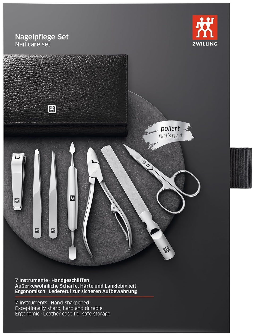 ZWILLING Maniküre und Pediküre Set, Reise Etui Set, Nagelpflege, Leder, 7-teilig, Schwarz Schwarz Si