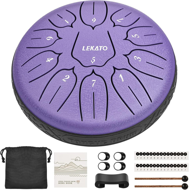 LEKATO Steel Tongue Drum, 6 Zoll 11 Tone D-Dur Zungentrommel Schlagzeug Anfänger, Steel Pan Töne Sch