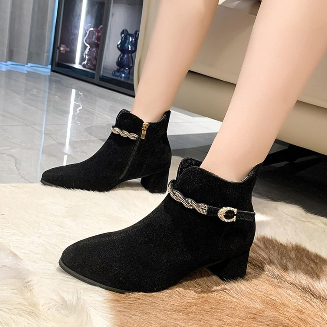 Stiefeletten Damen Comfort Stiefel Schnürstiefel mit Runder Zehenpartie Schwarz Schnürstiefeletten H
