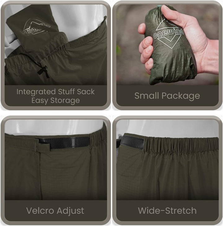 onewind Regenrock für Männer und Frauen Halber Poncho Wasserdicht Ultraleichte Nylon Regenhose Kilt