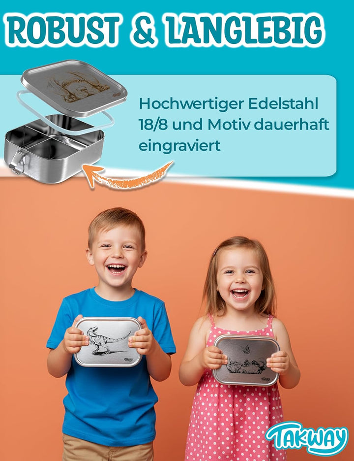 TAKWAY Edelstahl Brotdose Kinder mit Fächern 800ml | Auslaufsicher | Bento Box mit Unterteilung vari