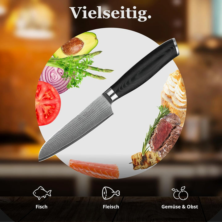 Wakoli Mikata Damast Kleines Santoku Messer 12 cm Klinge extrem scharf aus 67 Lagen I Damastmesser K