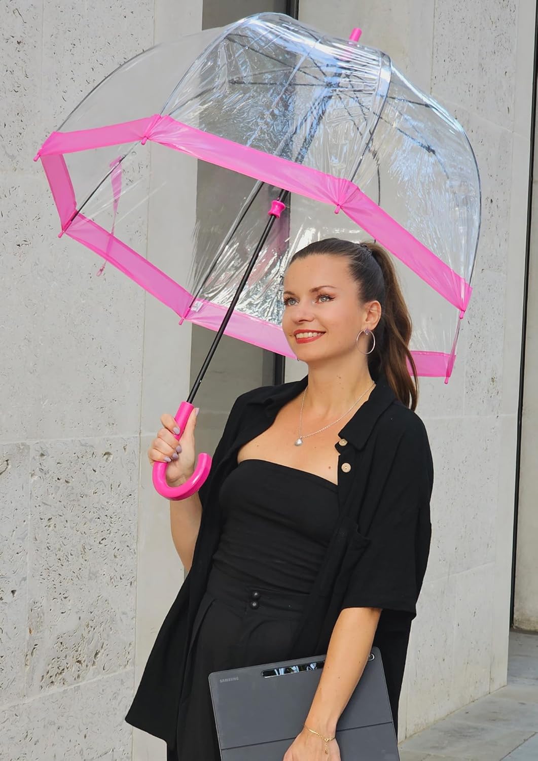 Fulton Vogelkäfig-Regenschirm, rosa Rand, Rosa Rand, Walking Length, Einzeln Rosa Rand Einzeln, Rosa