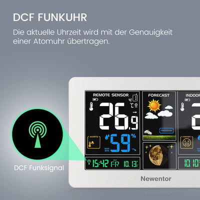 Newentor Wetterstation Funk mit Aussensensor - Funkwetterstation mit Wettervorhersage, Temperaturwar