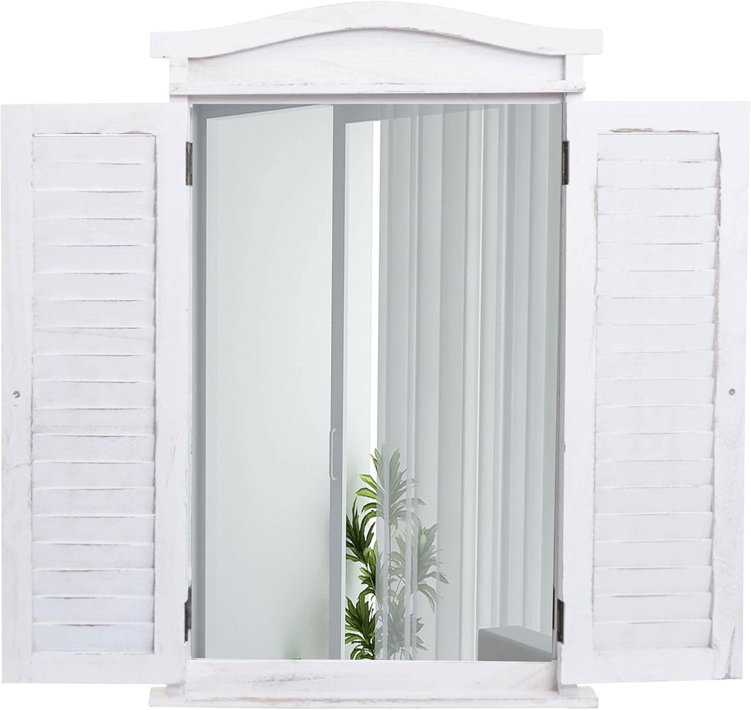 Mendler Wandspiegel Badspiegel Badezimmer Spiegelfenster mit Fensterläden, 71x46x5cm - Shabby weiss,