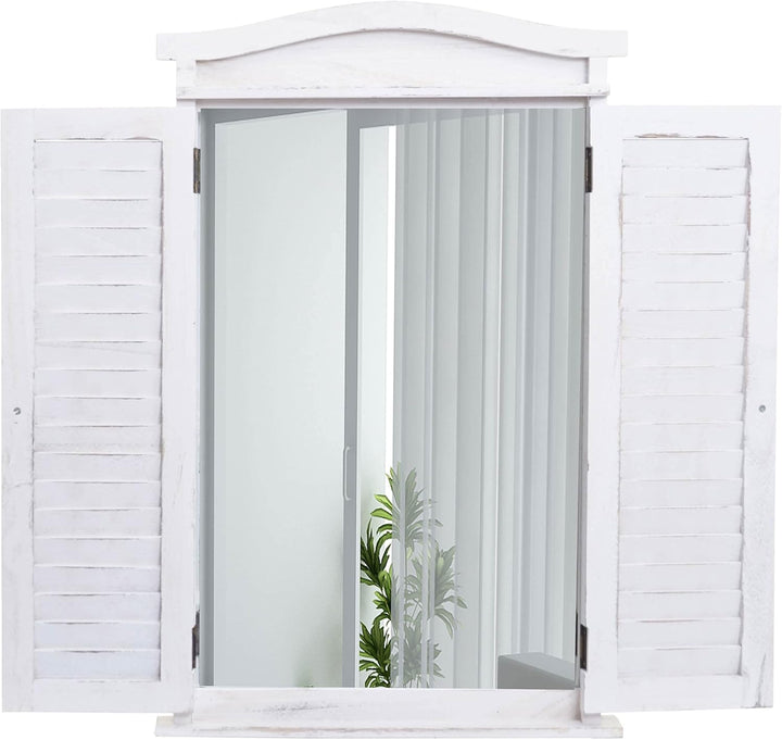 Mendler Wandspiegel Badspiegel Badezimmer Spiegelfenster mit Fensterläden, 71x46x5cm - Shabby weiss,