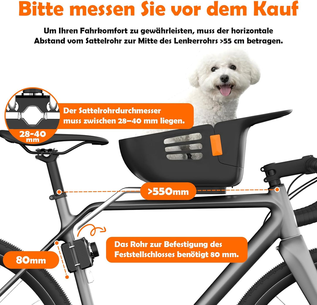 Hundekorb Fahrrad Vorne bis 12KG, Hundefahrradkorb mit Robuste sichere Bodenplatte, wasserdichtem kr