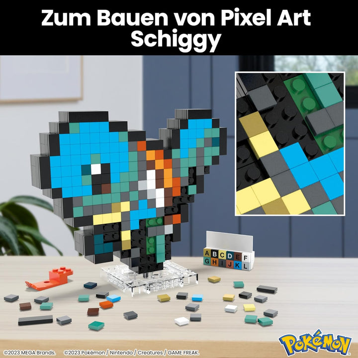 MEGA Pokémon Schiggy - zusammenbaubare Figur im Retro-Look, Pixel Art, 15 cm gross, inklusive Basis