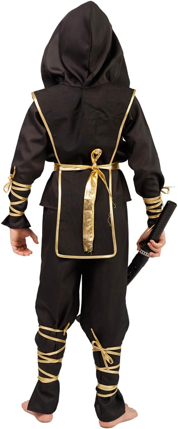 SEA HARE Kinder Black Ninja Power Samurai Warrior Costume (S :4-6 Jahre), S :4-6 Jahre