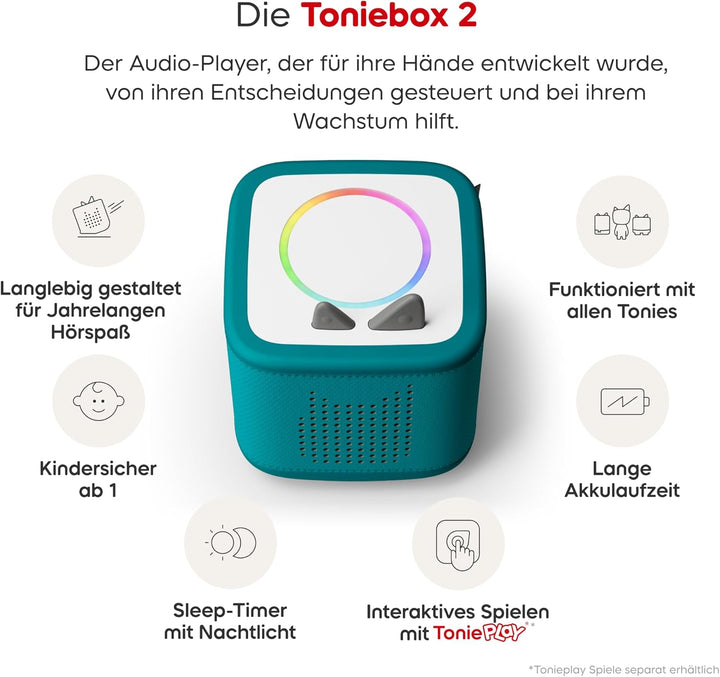 tonies Toniebox 2 Bundle Incl. My First Dschungel Set, Meeresgrün, Audioplayer für Hörbücher, Lieder
