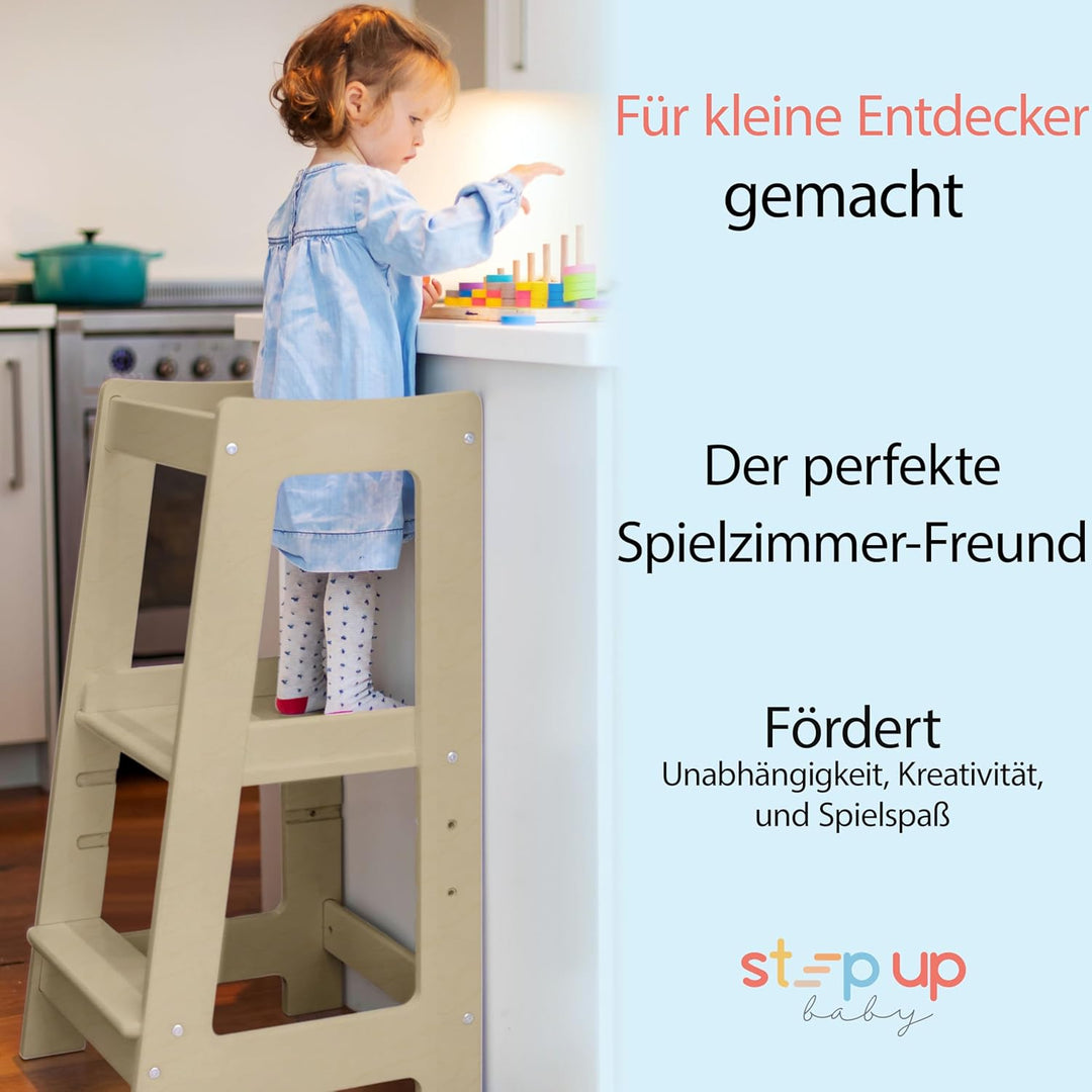 Stepup Baby Montessori Lernturm ab 1 Jahr Höhenverstellbar Tritthocker Kinder mit Sicherheitsgelände