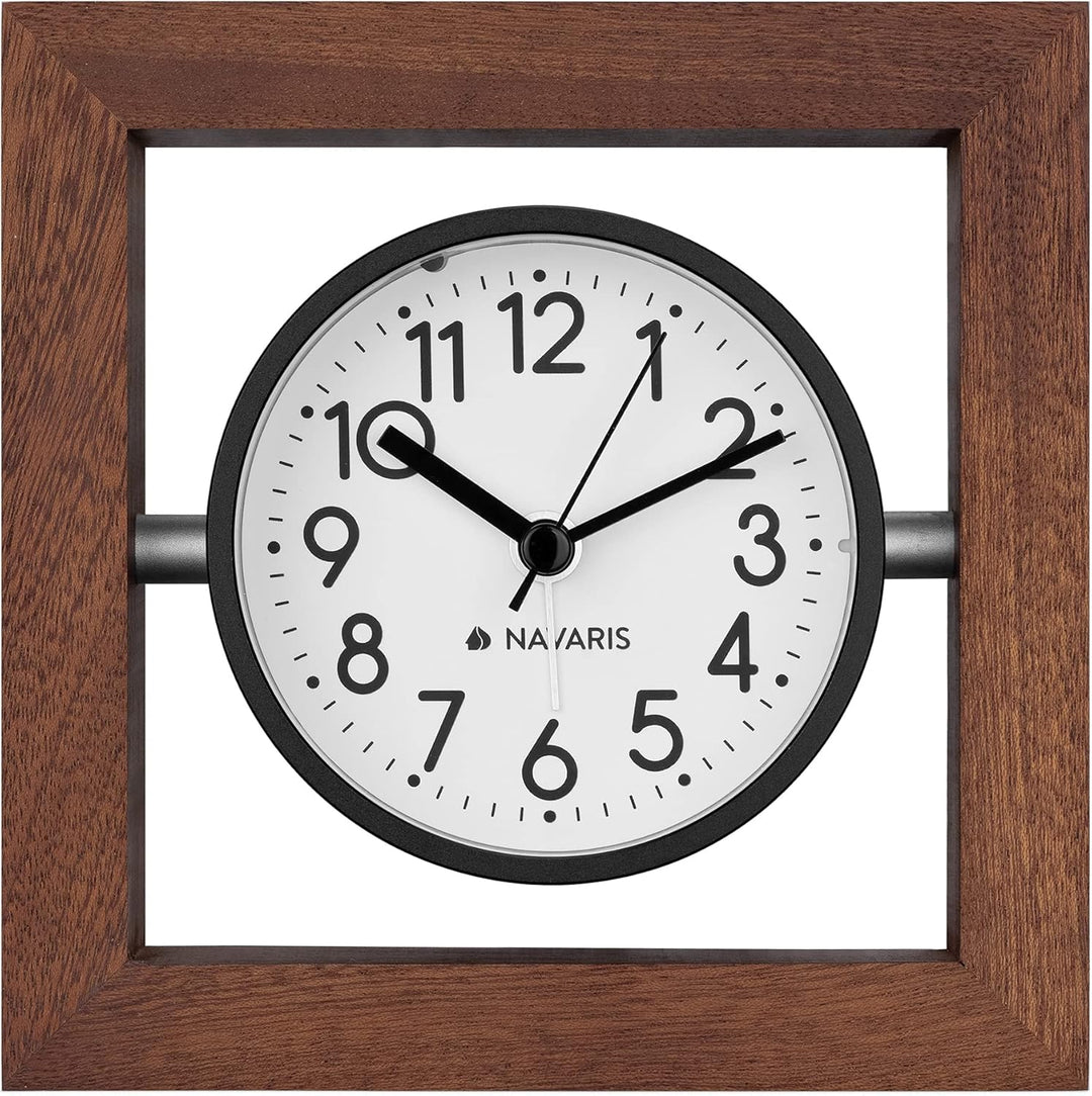 Navaris Analog Holz Tischuhr Quadrat Design - 13,2 x 13,2 x 4,3cm - analoge Uhr ohne Ticken weisses