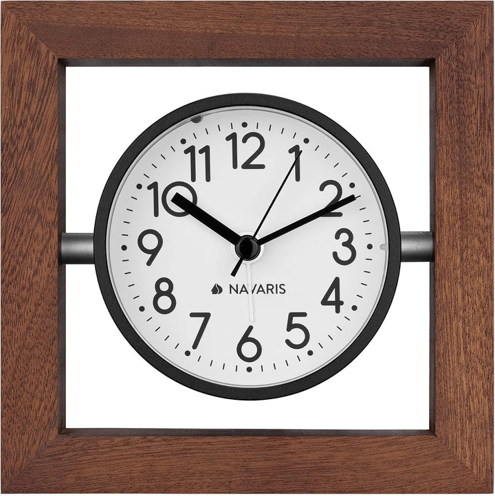 Navaris Analog Holz Tischuhr Quadrat Design - 13,2 x 13,2 x 4,3cm - analoge Uhr ohne Ticken weisses