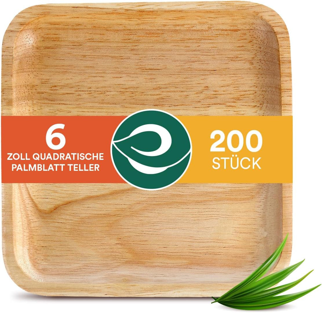 ECO SOUL 100% kompostierbare 15 cm, quadratische Palmblatt Teller [200 Stück] |Premium Palmblatt Ges