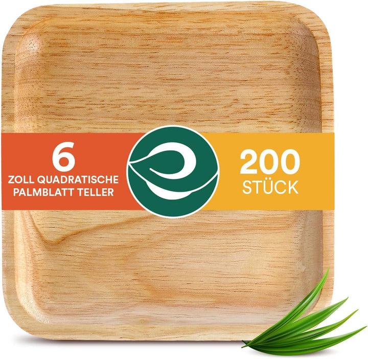 ECO SOUL 100% kompostierbare 15 cm, quadratische Palmblatt Teller [200 Stück] |Premium Palmblatt Ges