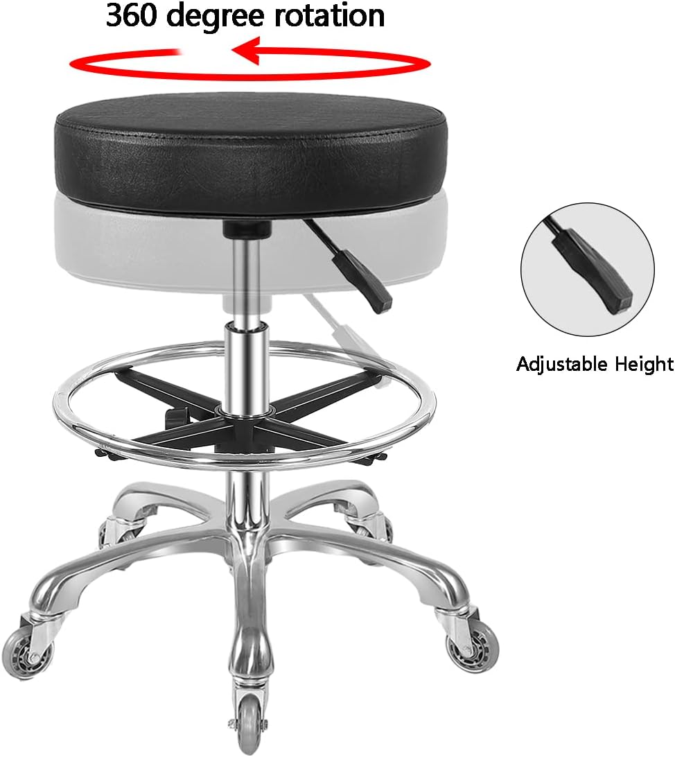 Hocker mit Rollen, Rollhocker höhenverstellbar 10cm Polsterung -Werkstatthocker Sitzhöhe Bürohocker