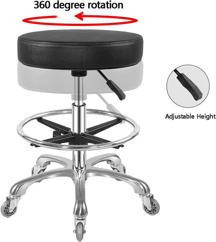 Hocker mit Rollen, Rollhocker höhenverstellbar 10cm Polsterung -Werkstatthocker Sitzhöhe Bürohocker