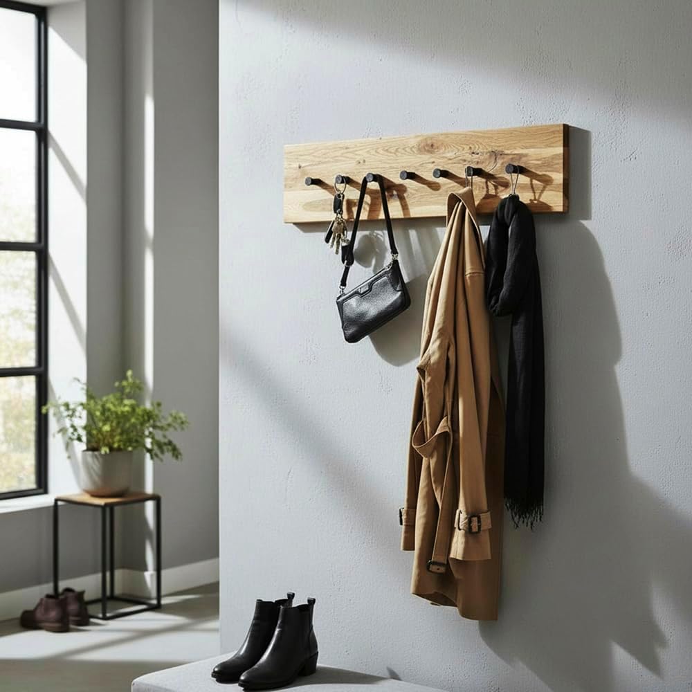 HAKU Möbel Wandgarderobe, Massivholz, eiche geölt-schwarz, B 80 x T 6 x H 20 cm Eiche Geölt-schwarz