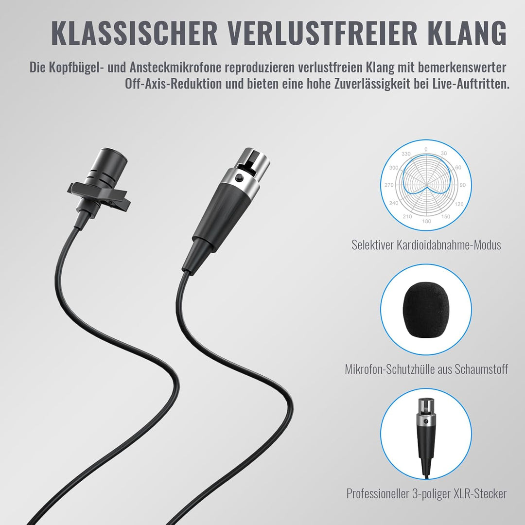 Phenyx Pro UHF Kabelloses Mikrofonsystem mit 2 x 30 abstimmbaren PTU-52-2B | schnurloses Metall-Mikr
