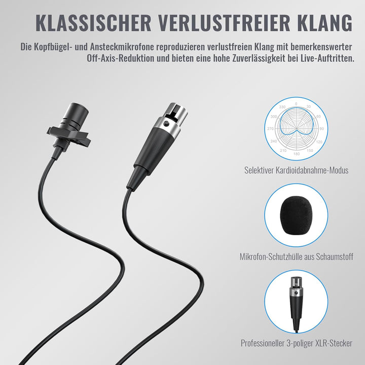 Phenyx Pro UHF Kabelloses Mikrofonsystem mit 2 x 30 abstimmbaren PTU-52-2B | schnurloses Metall-Mikr