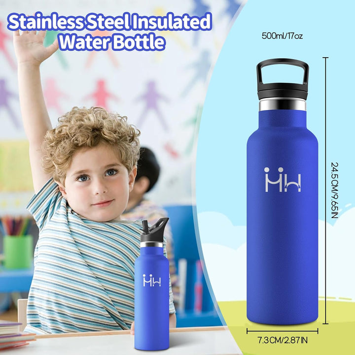 HoneyHolly Trinkflasche Edelstahl 500ML, BPA-Frei, Trinkflasche Kinder, Auslaufsichere Isolierflasch