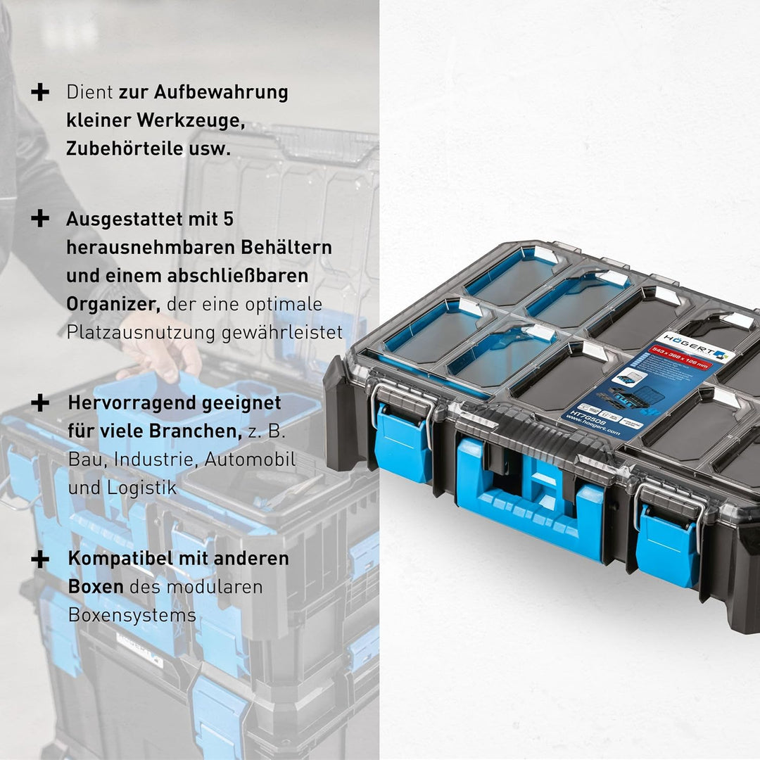 Högert Technik - Hoher Koffer-Organizer HTM, 5 Funktionelle Tassen, Metallscharniere, Resistent Gege