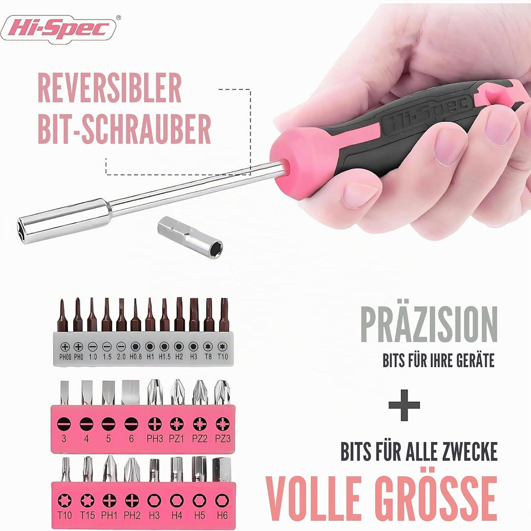 Hi-Spec Heim DIY Werkzeugkoffer für Frauen 42tlg. Kleiner Werkzeugkoffer gefüllt mit Pinken Werkzeug
