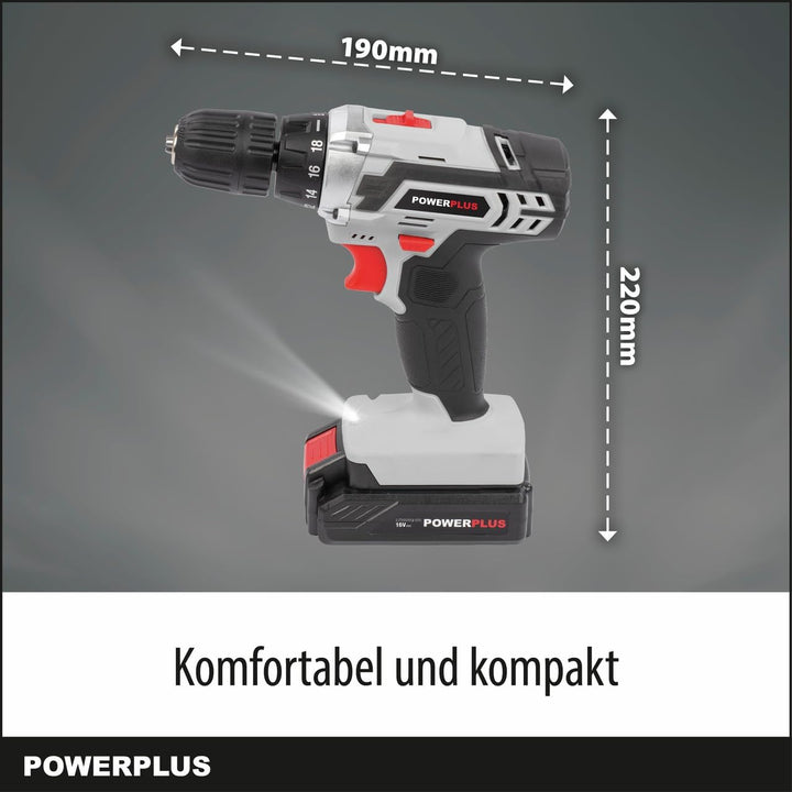Powerplus Akkuschrauber & Akkubohrer POWC1061 - Akku Schraubendreher 16V, Inkl. 1 x 1,3Ah Akku und L