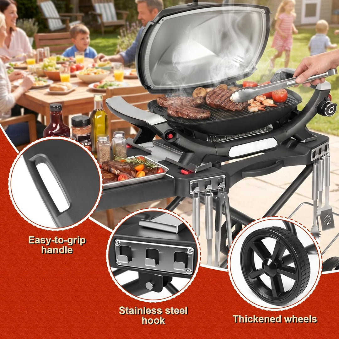 Denmay Tragbarer Grillwagen mit Rad für Weber Q1200, Q1000, Q2200, Q2000 Serie, für Blackstone 43CM