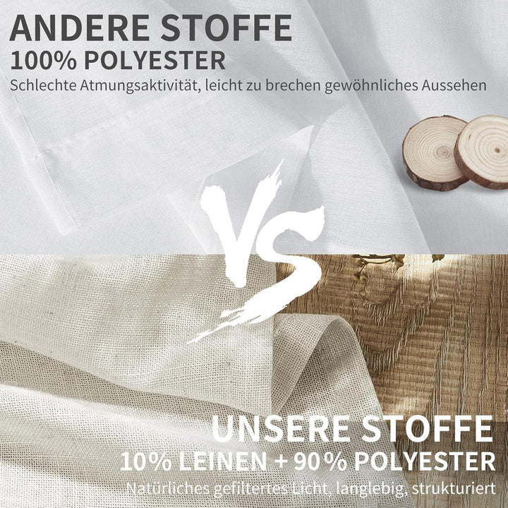 CUCRAF Leinen Gardinen mit Ösen Halbtransparent Leinenvorhang Voile Fensterschal Dekoschal für Schla