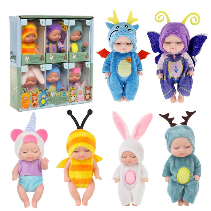 Babypuppe Set, 6 Stück Mini Puppe, Realistische Babypuppe, Newborn Reborn Baby, Waschbares PVC-Mater