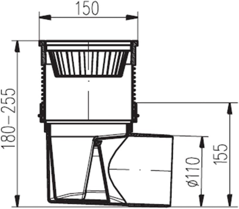 Hofablauf Kellerablauf Gusseisenrost 150x150 mm DN 110 324 S Li