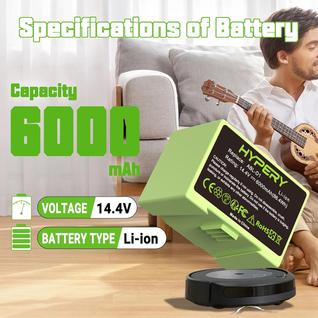 6000 mAh Li-Ionen Ersatzakku für iRobot Roomba e, i und j Serie ABL-D1 Kompatibel mit Roomba i8, i8+