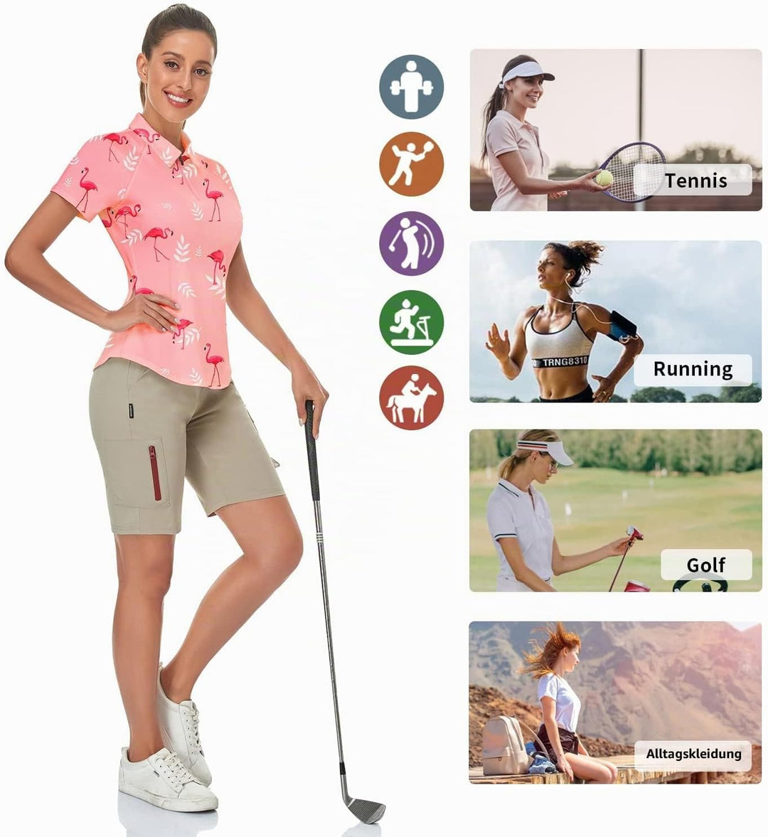 Soneven Atmungsaktiv Poloshirt Damen Leichtes Sportshirt Tailliert Karierte Bluse UPF 50+ Kurzarm 1/