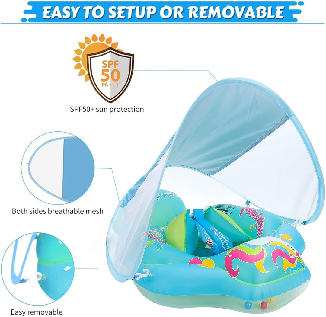 Baby Schwimmring mit abnehmbarem sonnendach,Schwimmhilfe verstellbare Schultergurte,Schwimmtrainer,m