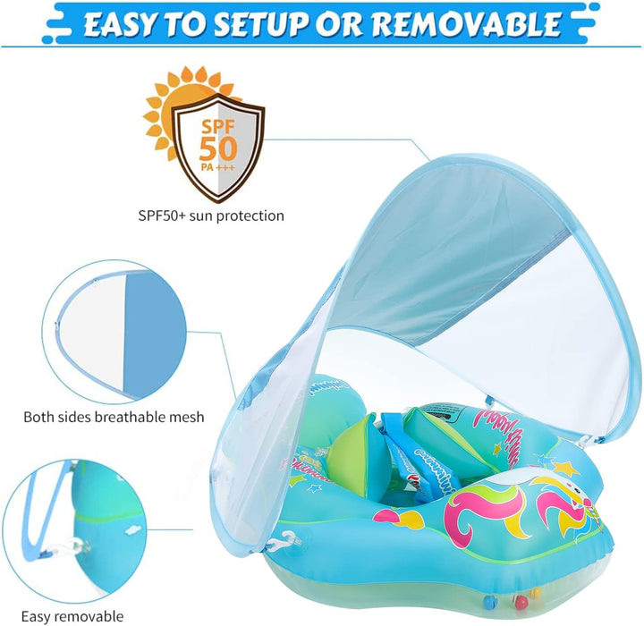 Baby Schwimmring mit abnehmbarem sonnendach,Schwimmhilfe verstellbare Schultergurte,Schwimmtrainer,m