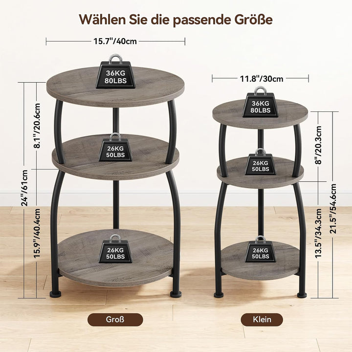 Beistelltisch rund, Kleiner Runder Tisch 3 Ebenen, Couchtisch klein mit Aufbewahrung, Sofatisch für
